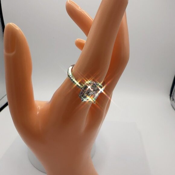 Radiant Cut Cubic Zirconia Halo Engagement Ring - Picture 9 of 9